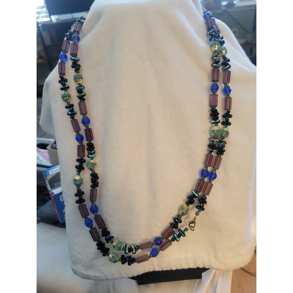 Beaded Necklace Acrylic Multi Colors 60" Long Strand - Picture 2 of 9